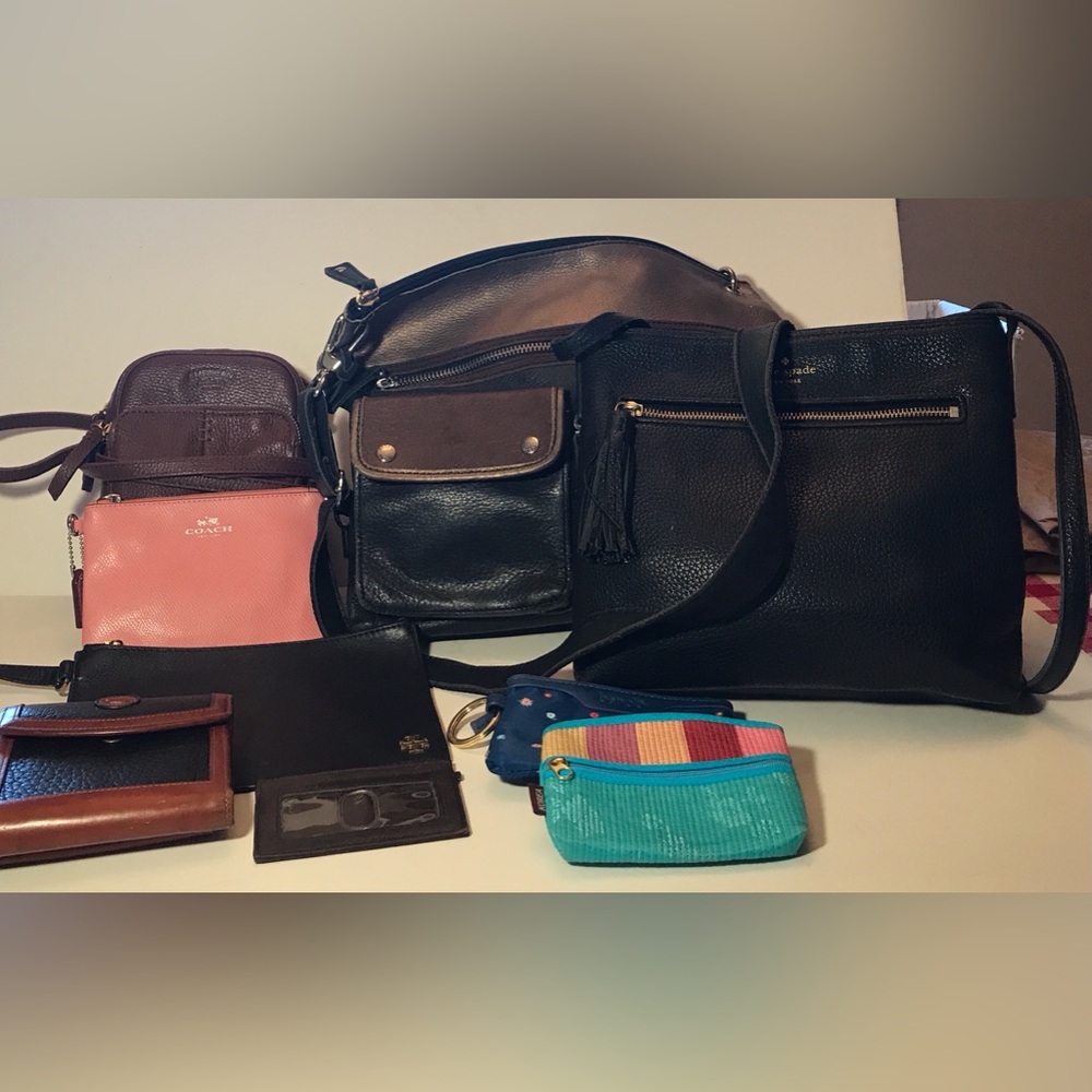 Lot Of 9 Various Brands Handbag Purses Wallets Card Holders Multi Colors SEE